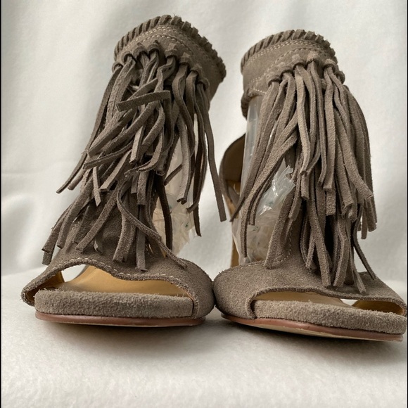 Chinese Laundry Sante Fe Grey Suede Leather Fringe Open Toe Sandals size 10 - Picture 5 of 16